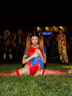 Public tease and flashing pictures with costume girl Tracy Mitchell on Halloween